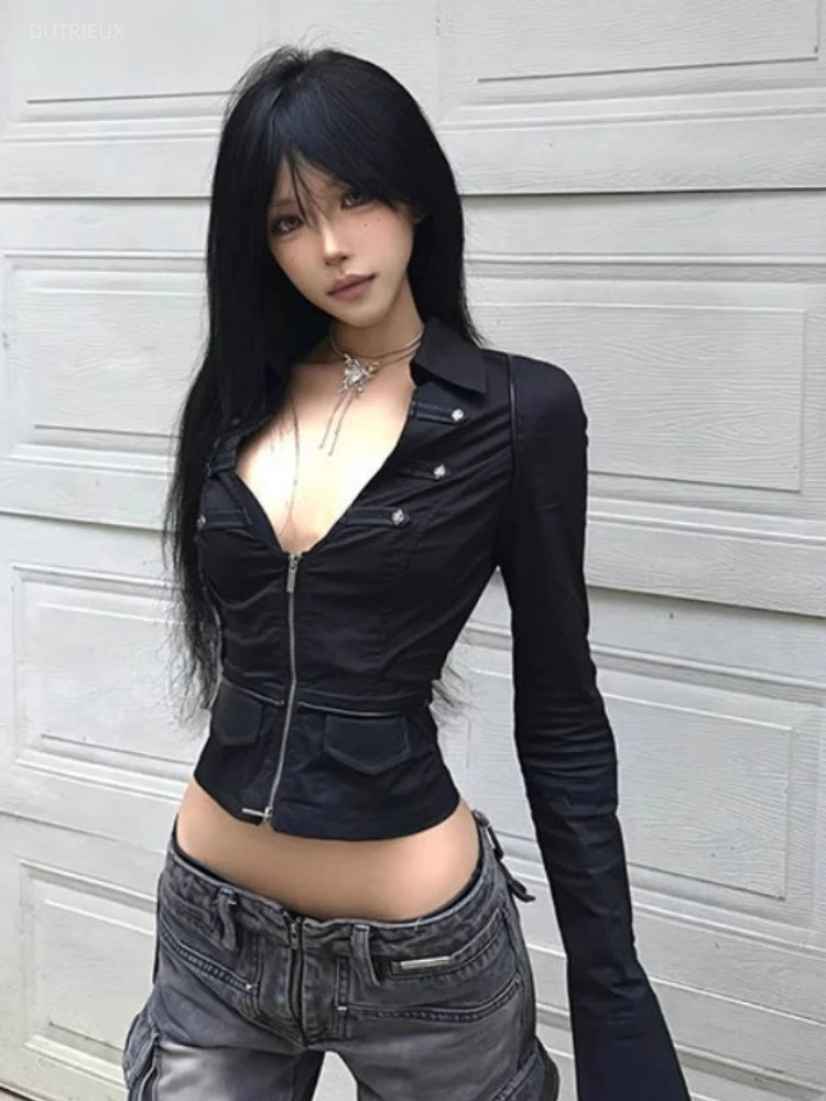 Summer Grunge Clothing - Y2k Esthetische Vrouwen Sexy Blouse Effen
