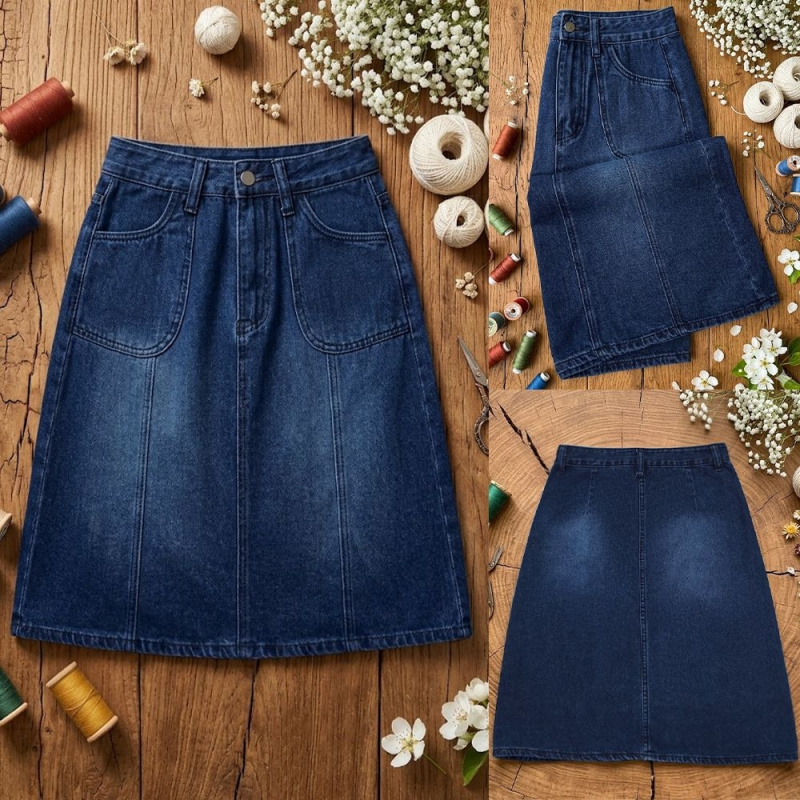 Summer Quilt - Dames High-Waisted Mid-Length A-lijn Denim Rok