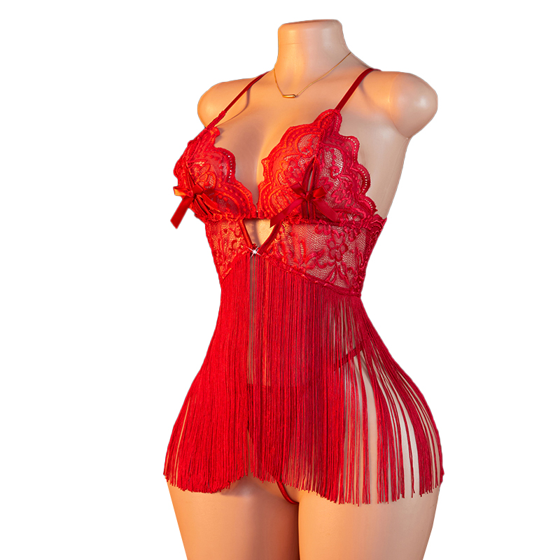 Summer Clothing Sets Women - Transparante kant dames rode bandjes kwast
