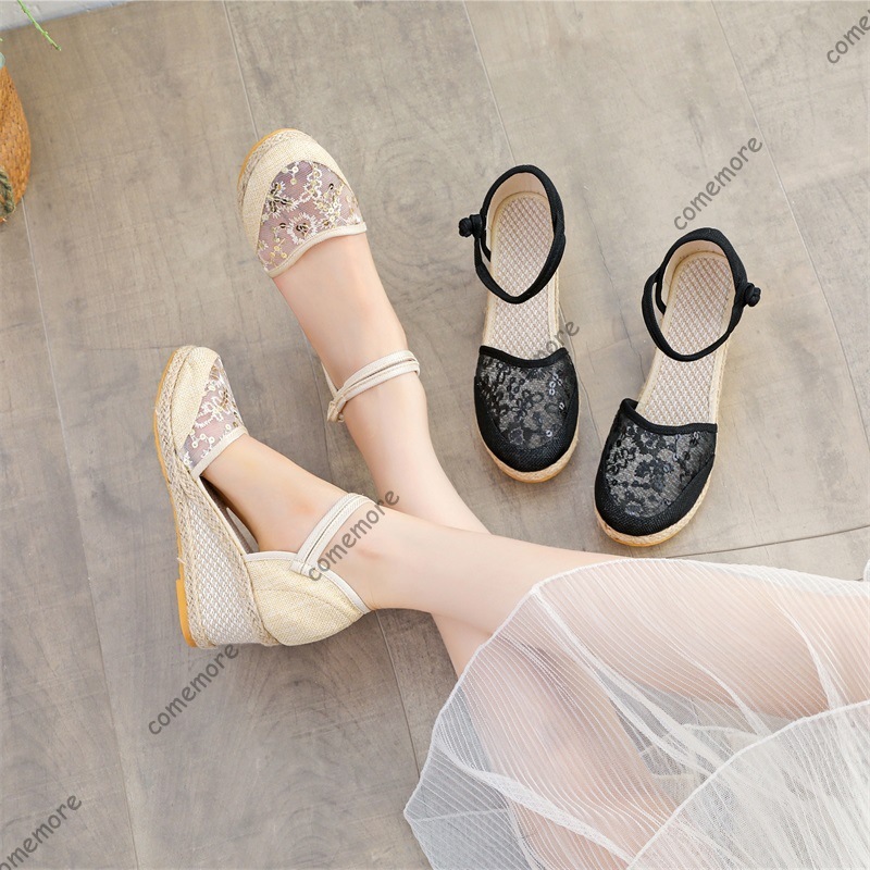 Espadrille Sandal Women - Dames kanten mesh espadrille sandalen met