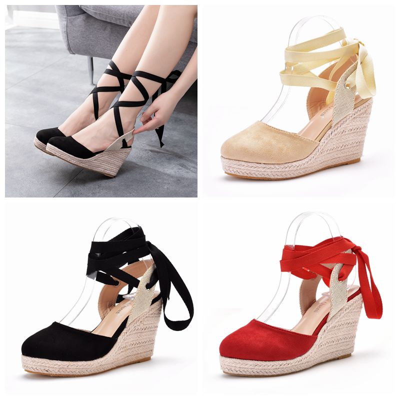 Espadrille Sandal Women - Espadrille-platformsandalen voor dames, gesloten teen, enkelbandje,