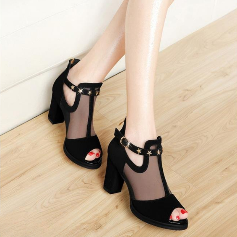 Mesh peeptoe blokhakken dames  - Summer Clothing Korea recensie en prijs