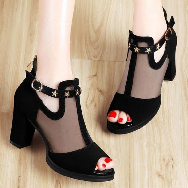 Mesh peeptoe blokhakken dames  - Summer Clothing Korea recensie en prijs
